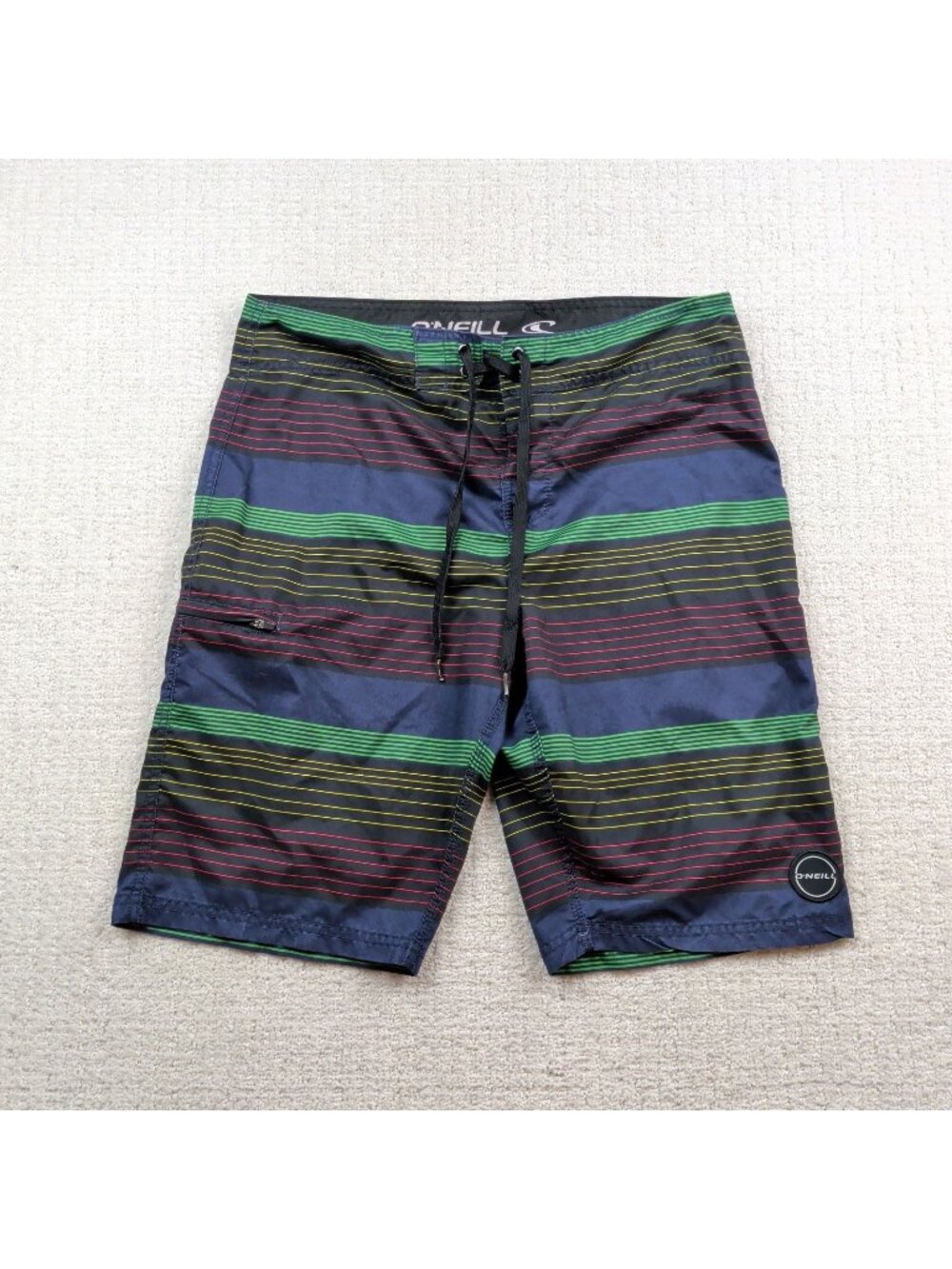 Y2K Oneill Board Shorts Rasta Colors Neon Stripes Mens 32 Board Shorts Surfer
